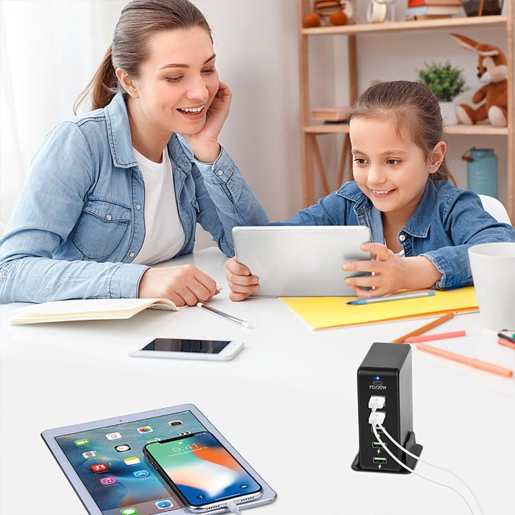 6 in 1 65W PD USB-C / Type-C + QC 3.0 USB + 4 USB Multi-port Travel Charger,, US Plug, EU Plug, UK Plug, AU Plug