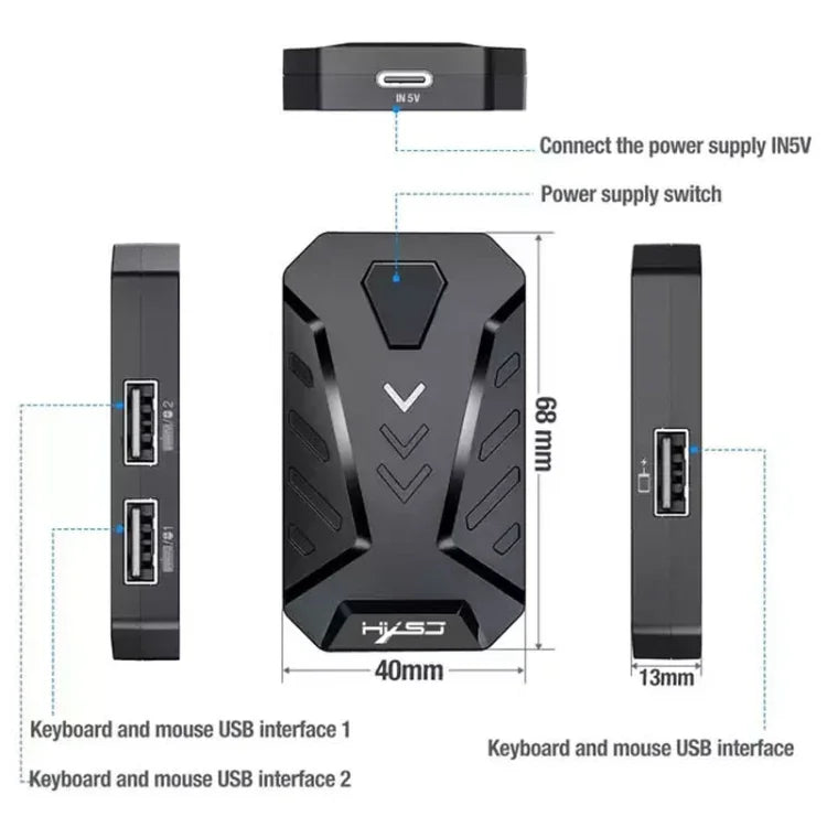HXSJ V100+J900+P8 One-handed Keyboard + Programming Gaming Mouse + Keyboard Mouse Converter Set, V100+J900+P8