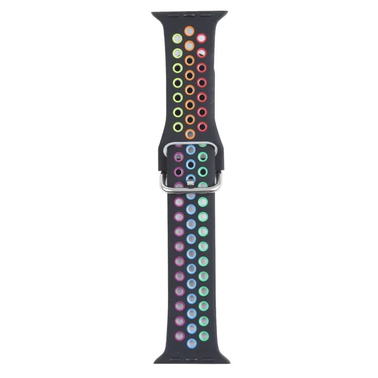 Metal Buckle Silicone Replacement Watchband For Apple Watch Series, 7 41mm / 6 & SE & 5 & 4 40mm / 3 & 2 & 1 38mm, 7 45mm / 6 & SE & 5 & 4 44mm / 3 & 2 & 1 42mm