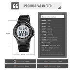 SKMEI 1712 Dual Time LED Digital Display Luminous Stainless Steel Strap Electronic Watch