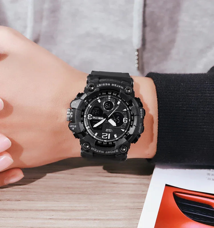 SKMEI 1742 Four-screen LED Digital Display Luminous Sports Shockproof Electronic Watch for Men