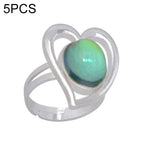 5 PCS Temperature Sensitive Discoloration Adjustable Open Ring, Heart Gem, Straw Hat Sun Shield, Big Starfish, Big Heart Gem, Dolphin Holding Ball, Guitar, Plum Blossom Gem, Clover, Four-leaf Clover, Four-leaf Flower Gems, Sun Gem, Little Dinosaur, Faw...