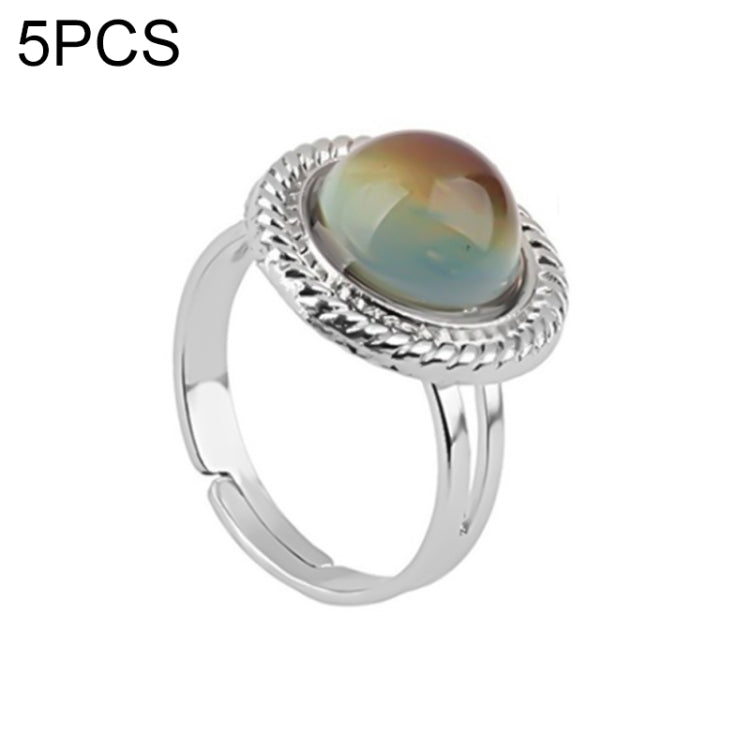 5 PCS Temperature Sensitive Discoloration Adjustable Open Ring, Heart Gem, Straw Hat Sun Shield, Big Starfish, Big Heart Gem, Dolphin Holding Ball, Guitar, Plum Blossom Gem, Clover, Four-leaf Clover, Four-leaf Flower Gems, Sun Gem, Little Dinosaur, Faw...