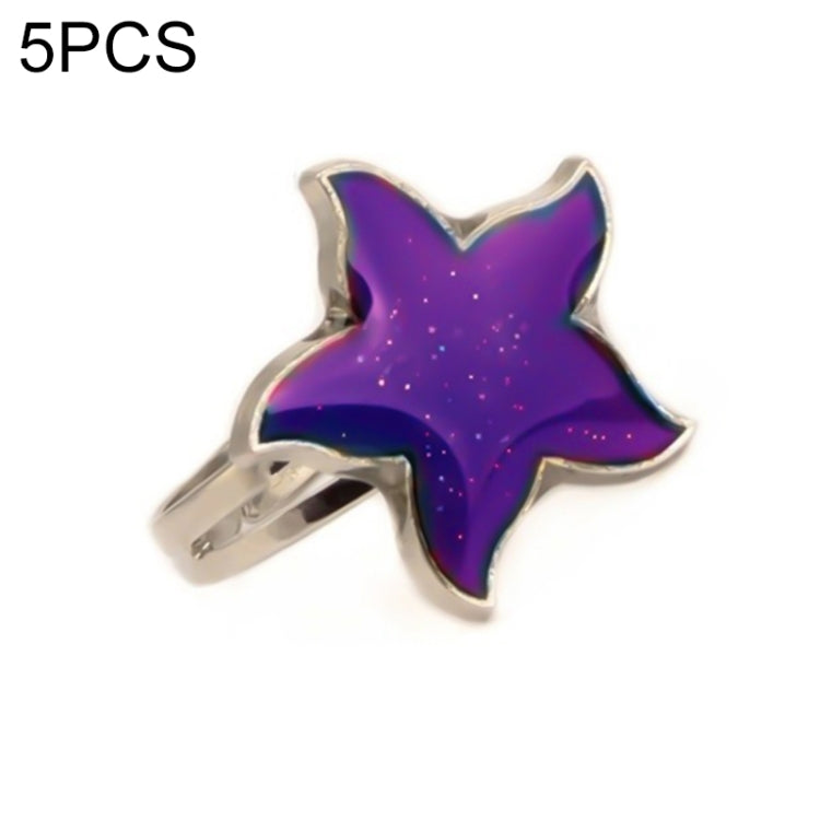 5 PCS Temperature Sensitive Discoloration Adjustable Open Ring, Heart Gem, Straw Hat Sun Shield, Big Starfish, Big Heart Gem, Dolphin Holding Ball, Guitar, Plum Blossom Gem, Clover, Four-leaf Clover, Four-leaf Flower Gems, Sun Gem, Little Dinosaur, Faw...