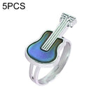 5 PCS Temperature Sensitive Discoloration Adjustable Open Ring, Heart Gem, Straw Hat Sun Shield, Big Starfish, Big Heart Gem, Dolphin Holding Ball, Guitar, Plum Blossom Gem, Clover, Four-leaf Clover, Four-leaf Flower Gems, Sun Gem, Little Dinosaur, Faw...