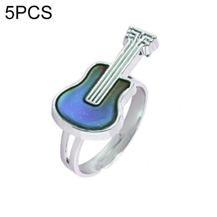5 PCS Temperature Sensitive Discoloration Adjustable Open Ring, Heart Gem, Straw Hat Sun Shield, Big Starfish, Big Heart Gem, Dolphin Holding Ball, Guitar, Plum Blossom Gem, Clover, Four-leaf Clover, Four-leaf Flower Gems, Sun Gem, Little Dinosaur, Faw...