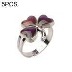 5 PCS Temperature Sensitive Discoloration Adjustable Open Ring, Heart Gem, Straw Hat Sun Shield, Big Starfish, Big Heart Gem, Dolphin Holding Ball, Guitar, Plum Blossom Gem, Clover, Four-leaf Clover, Four-leaf Flower Gems, Sun Gem, Little Dinosaur, Faw...