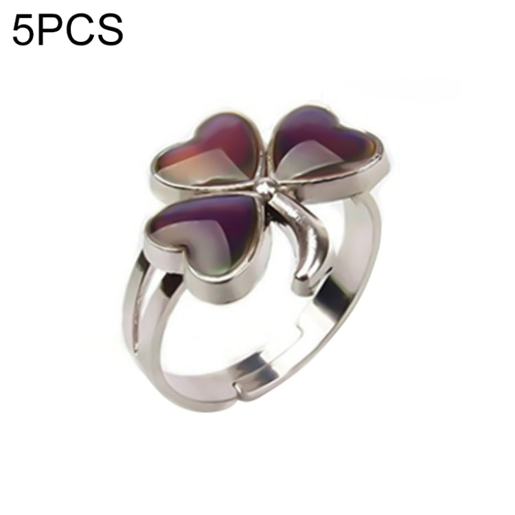 5 PCS Temperature Sensitive Discoloration Adjustable Open Ring, Heart Gem, Straw Hat Sun Shield, Big Starfish, Big Heart Gem, Dolphin Holding Ball, Guitar, Plum Blossom Gem, Clover, Four-leaf Clover, Four-leaf Flower Gems, Sun Gem, Little Dinosaur, Faw...