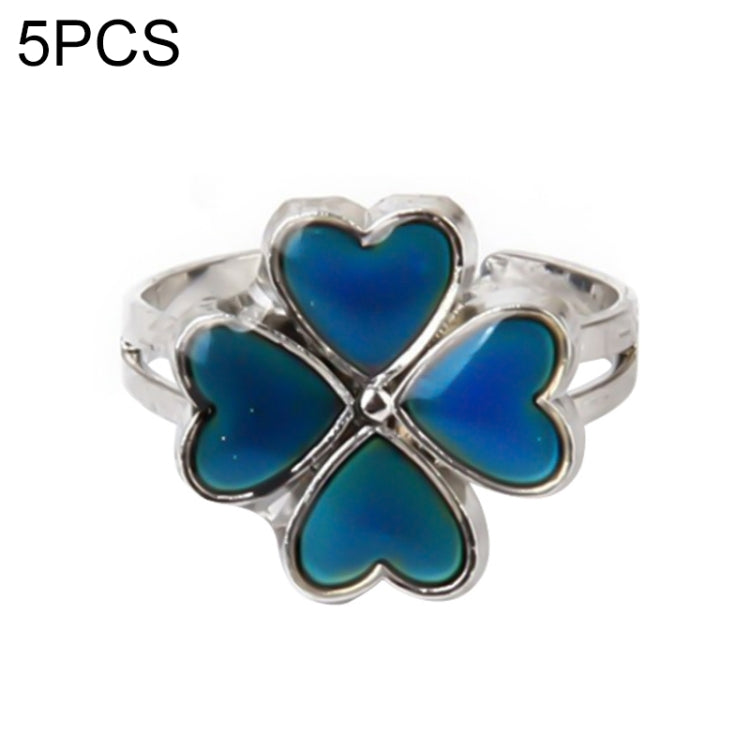 5 PCS Temperature Sensitive Discoloration Adjustable Open Ring, Heart Gem, Straw Hat Sun Shield, Big Starfish, Big Heart Gem, Dolphin Holding Ball, Guitar, Plum Blossom Gem, Clover, Four-leaf Clover, Four-leaf Flower Gems, Sun Gem, Little Dinosaur, Faw...