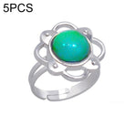 5 PCS Temperature Sensitive Discoloration Adjustable Open Ring, Heart Gem, Straw Hat Sun Shield, Big Starfish, Big Heart Gem, Dolphin Holding Ball, Guitar, Plum Blossom Gem, Clover, Four-leaf Clover, Four-leaf Flower Gems, Sun Gem, Little Dinosaur, Faw...