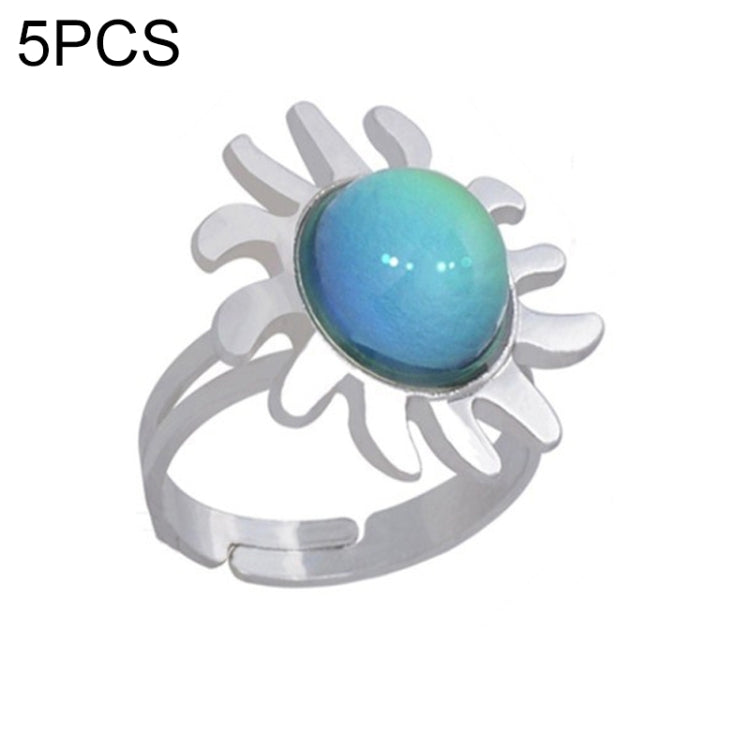 5 PCS Temperature Sensitive Discoloration Adjustable Open Ring, Heart Gem, Straw Hat Sun Shield, Big Starfish, Big Heart Gem, Dolphin Holding Ball, Guitar, Plum Blossom Gem, Clover, Four-leaf Clover, Four-leaf Flower Gems, Sun Gem, Little Dinosaur, Faw...