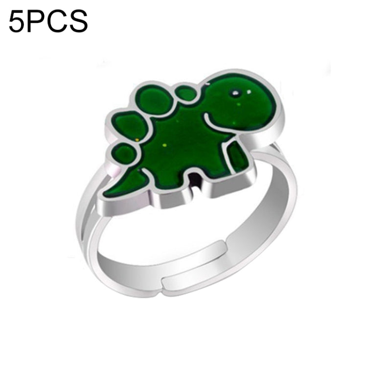 5 PCS Temperature Sensitive Discoloration Adjustable Open Ring, Heart Gem, Straw Hat Sun Shield, Big Starfish, Big Heart Gem, Dolphin Holding Ball, Guitar, Plum Blossom Gem, Clover, Four-leaf Clover, Four-leaf Flower Gems, Sun Gem, Little Dinosaur, Faw...