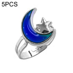 5 PCS Temperature Sensitive Discoloration Adjustable Open Ring, Heart Gem, Straw Hat Sun Shield, Big Starfish, Big Heart Gem, Dolphin Holding Ball, Guitar, Plum Blossom Gem, Clover, Four-leaf Clover, Four-leaf Flower Gems, Sun Gem, Little Dinosaur, Faw...