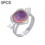 5 PCS Temperature Sensitive Discoloration Adjustable Open Ring, Heart Gem, Straw Hat Sun Shield, Big Starfish, Big Heart Gem, Dolphin Holding Ball, Guitar, Plum Blossom Gem, Clover, Four-leaf Clover, Four-leaf Flower Gems, Sun Gem, Little Dinosaur, Faw...