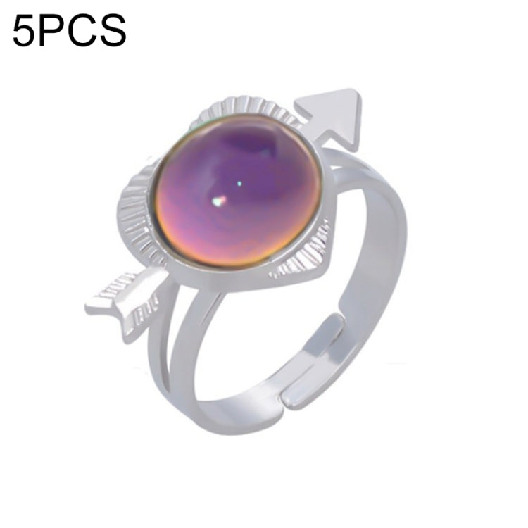 5 PCS Temperature Sensitive Discoloration Adjustable Open Ring, Heart Gem, Straw Hat Sun Shield, Big Starfish, Big Heart Gem, Dolphin Holding Ball, Guitar, Plum Blossom Gem, Clover, Four-leaf Clover, Four-leaf Flower Gems, Sun Gem, Little Dinosaur, Faw...