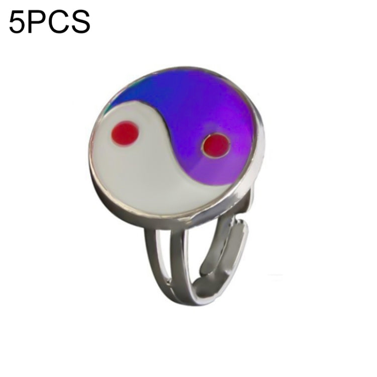 5 PCS Temperature Sensitive Discoloration Adjustable Open Ring, Heart Gem, Straw Hat Sun Shield, Big Starfish, Big Heart Gem, Dolphin Holding Ball, Guitar, Plum Blossom Gem, Clover, Four-leaf Clover, Four-leaf Flower Gems, Sun Gem, Little Dinosaur, Faw...