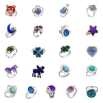 5 PCS Temperature Sensitive Discoloration Adjustable Open Ring, Heart Gem, Straw Hat Sun Shield, Big Starfish, Big Heart Gem, Dolphin Holding Ball, Guitar, Plum Blossom Gem, Clover, Four-leaf Clover, Four-leaf Flower Gems, Sun Gem, Little Dinosaur, Faw...