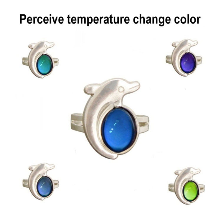 5 PCS Temperature Sensitive Discoloration Adjustable Open Ring, Heart Gem, Straw Hat Sun Shield, Big Starfish, Big Heart Gem, Dolphin Holding Ball, Guitar, Plum Blossom Gem, Clover, Four-leaf Clover, Four-leaf Flower Gems, Sun Gem, Little Dinosaur, Faw...