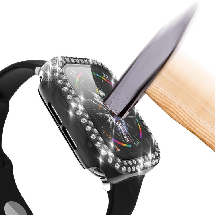 Electroplating PC Double Rows Diamond Protective Case with Tempered Glass Film For Apple Watch Series, For Apple Watch Series 6 / 5 / 4 / Watch SE 40mm, For Apple Watch Series 6 / 5 / 4 / Watch SE 44mm