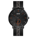 SKMEI 9218 Men Horizontal Striped Arabic Numeral Dial Mesh Belt Quartz Watch