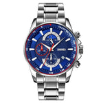 SKMEI 9250 Men Moonphase Stopwatch Date Six Pin Stainless Steel Strap Quartz Watch