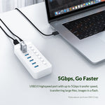 ORICO CT2U3-7AB-WH 7 In 1 Plastic Stripes Multi-Port USB HUB with Individual Switches,, CT2U3-7AB-WH UK Plug, CT2U3-7AB-BK EU Plug, CT2U3-7AB-WH EU Plug, CT2U3-7AB-BK AU Plug, CT2U3-7AB-WH AU Plug, CT2U3-7AB-BK UK Plug