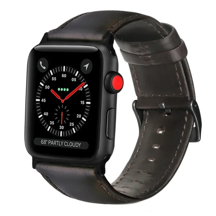 Oil Wax Genuine Leather Strap Watchband, For Apple Watch Series 8&7 41mm / SE 2&6&SE&5&4 40mm / 3&2&1 38mm, For Apple Watch Series 7 41mm / 6 & SE & 5 & 4 40mm / 3 & 2 & 1 38mm                                                                            ...
