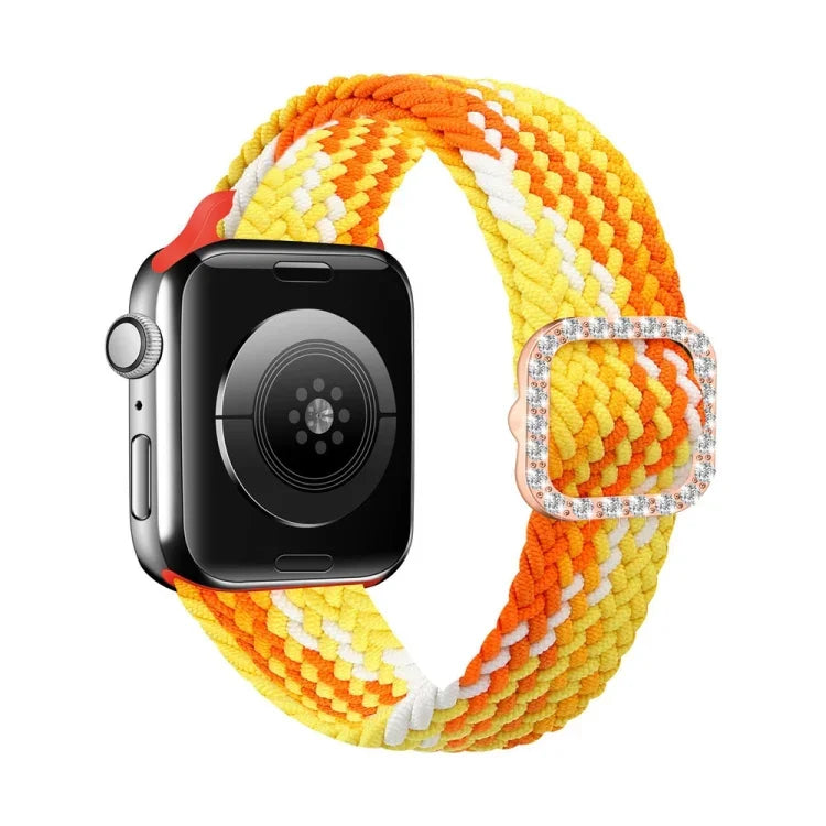 Adjustable Nylon Braided Elasticity Diamond Buckle Replacement Strap Watchband For Apple Watch Series, 7 & 6 & SE & 5 & 4 40mm/3 & 2 & 1 38mm, 7 & 6 & SE & 5 & 4 44mm/3 & 2 & 1 42mm