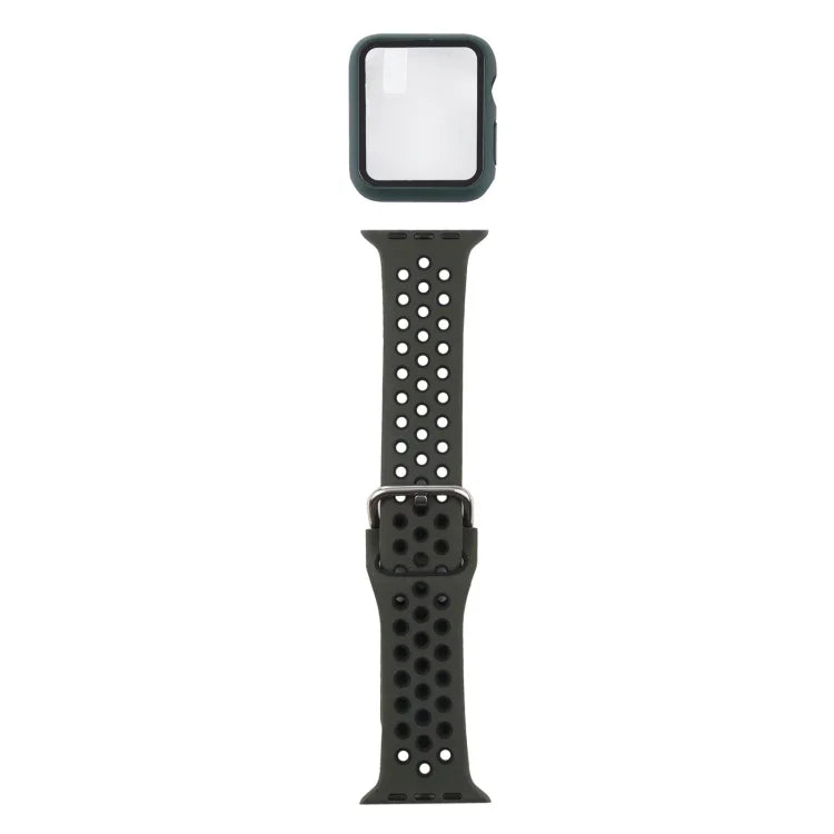 Silicone Replacement Strap Watchband + Protective Case with Screen Protector Set For Apple Watch Series, 3 & 2 & 1 42mm, For Apple Watch Series 6 / 5 / 4 / Watch SE 44mm