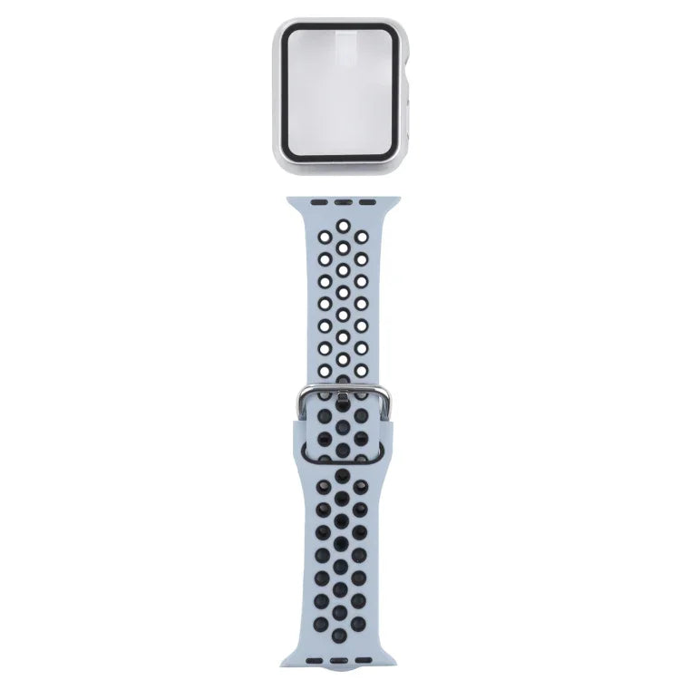 Silicone Replacement Strap Watchband + Protective Case with Screen Protector Set For Apple Watch Series, 3 & 2 & 1 42mm, For Apple Watch Series 6 / 5 / 4 / Watch SE 44mm