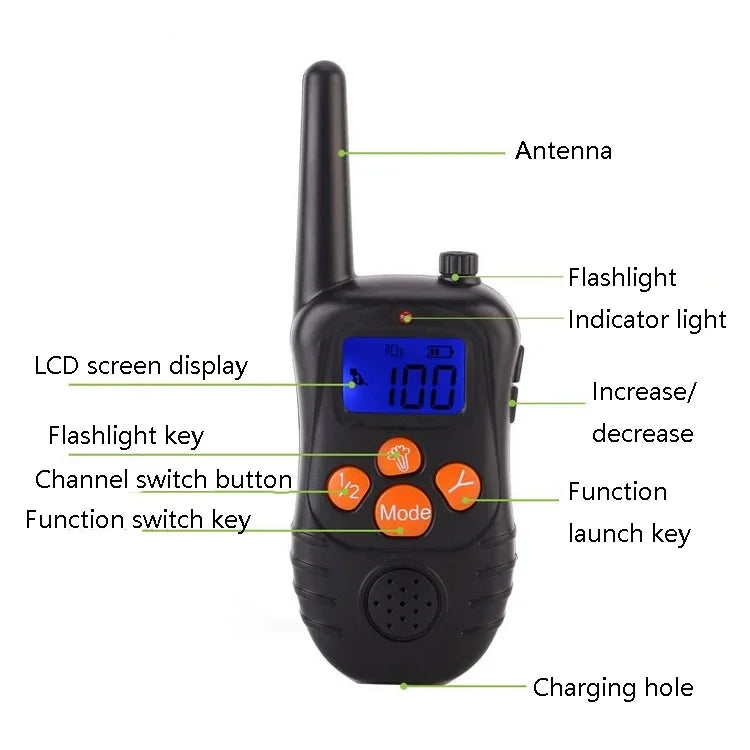 998DC Bark Stopper Remote Control Electric Shock Collar Dog Training Device, EU Plug, US Plug, AU Plug