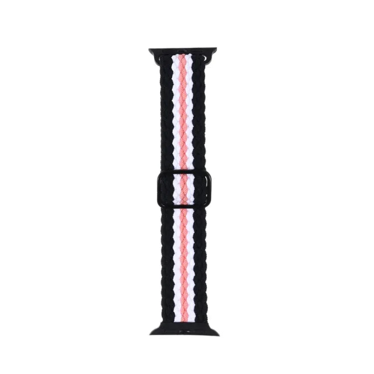 Adjustable Striped Woven Nylon Strap Watchband For Apple Watch Series, 7 41mm / 6&SE&5&4 40mm / 3&2&1 38mm, 7 45mm / 6&SE&5&4 44mm / 3&2&1 42mm