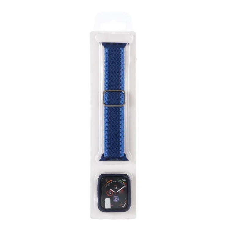 Adjustable Striped Woven Nylon Watchband + Watch Case Set For Apple Watch Series, 7 41mm/6&SE&5&4 40mm/3&2&1 38mm, 7 45mm/6&SE&5&4 44mm/3&2&1 42mm