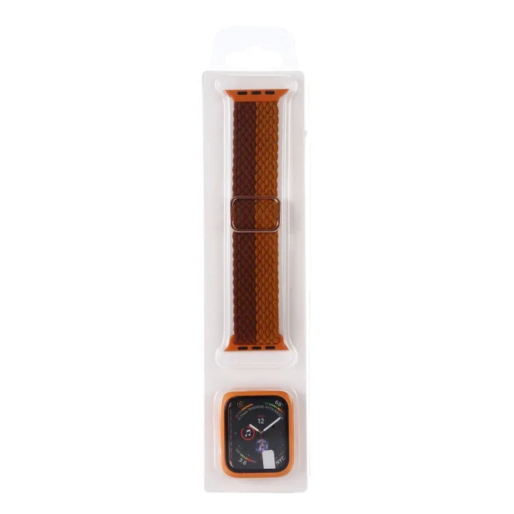 Adjustable Striped Woven Nylon Watchband + Watch Case Set For Apple Watch Series, 7 41mm/6&SE&5&4 40mm/3&2&1 38mm, 7 45mm/6&SE&5&4 44mm/3&2&1 42mm