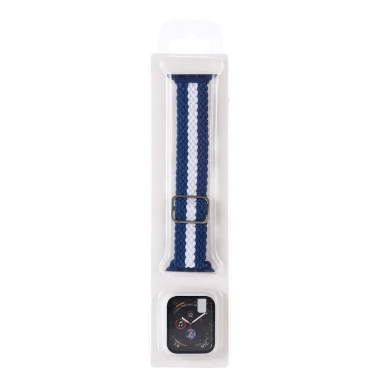 Adjustable Striped Woven Nylon Watchband + Watch Case Set For Apple Watch Series, 7 41mm/6&SE&5&4 40mm/3&2&1 38mm, 7 45mm/6&SE&5&4 44mm/3&2&1 42mm