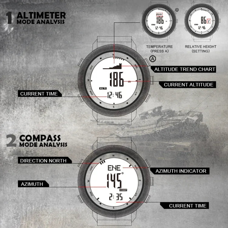 NORTH EDGE APACHE-46 Outdoor Waterproof Men Multifunction Digital Smart Sports Watch, Nylon Strap