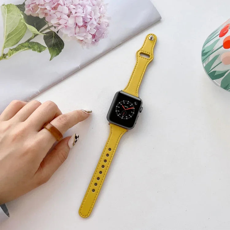 Flat Texture Leather Watchband For Apple Watch Series, 7 41mm / 6&SE&5&4 40mm / 3&2&1 38mm, 7 45mm / 6&SE&5&4 44mm / 3&2&1 42mm