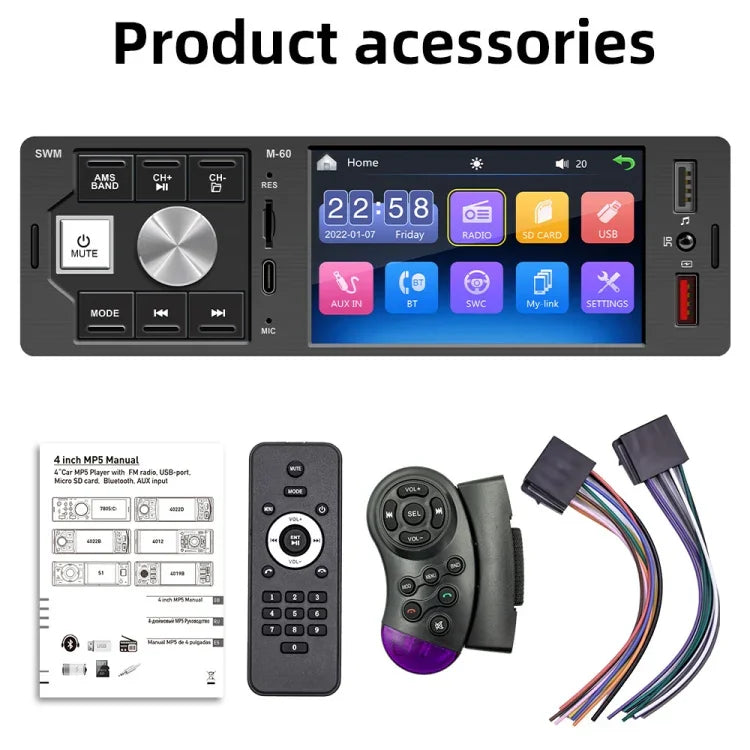 4.0 inch Touch Screen Car Radio Receiver Bluetooth MP5 Player with Remote Control, FM60