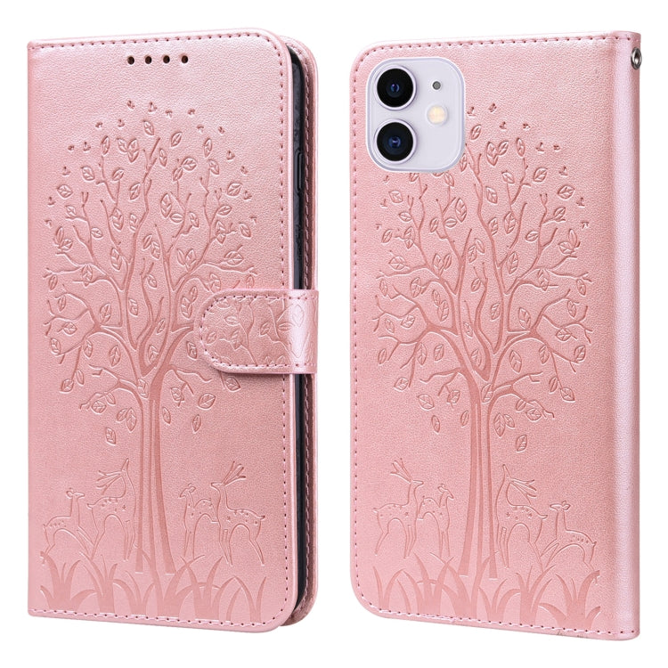 Tree & Deer Pattern Pressed Printing Horizontal Flip Leather Phone Case, For iPhone 13, For iPhone X / XS, For iPhone XR