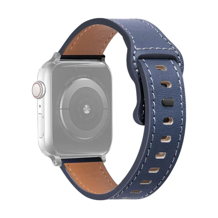Butterfly Buckle Cowhide Leather Watchband For Apple Watch Series, 7 41mm / 6&SE&5&4 40mm / 3&2&1 38mm, 7 45mm / 6&SE&5&4 44mm / 3&2&1 42mm