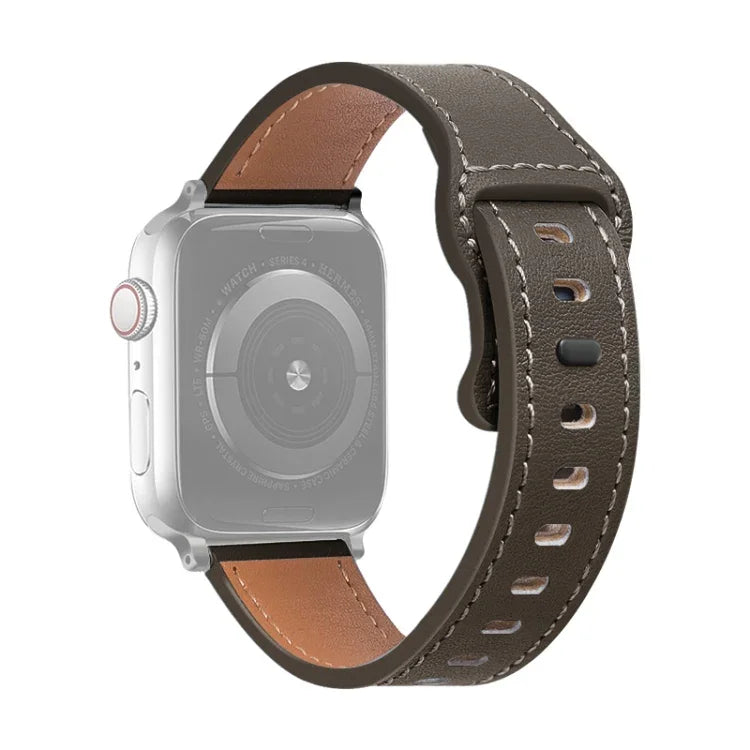 Butterfly Buckle Cowhide Leather Watchband For Apple Watch Series, 7 41mm / 6&SE&5&4 40mm / 3&2&1 38mm, 7 45mm / 6&SE&5&4 44mm / 3&2&1 42mm