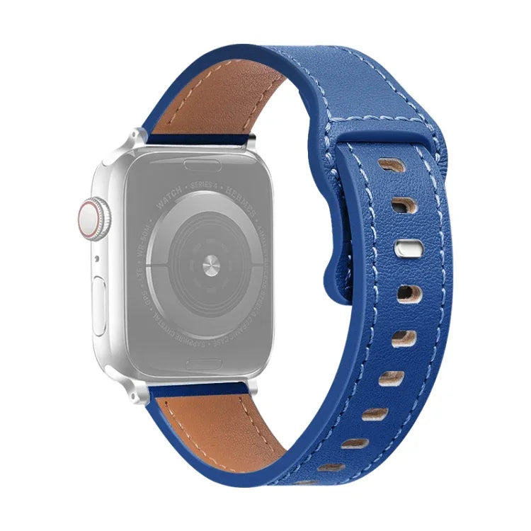 Butterfly Buckle Cowhide Leather Watchband For Apple Watch Series, 7 41mm / 6&SE&5&4 40mm / 3&2&1 38mm, 7 45mm / 6&SE&5&4 44mm / 3&2&1 42mm