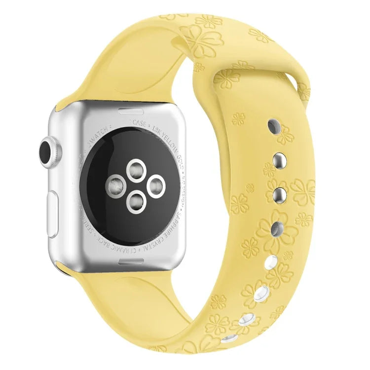 Four-leaf Clover Embossing Silicone Watchband For Apple Watch Series, 7 45mm / 6&SE&5&4 44mm / 3&2&1 42mm, 7 41mm / 6&SE&5&4 40mm / 3&2&1 38mm