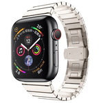 One-bead Steel Butterfly Buckle Watch Band For Apple Watch Series, For Apple Watch Ultra 49mm / Series 8&7 45mm, For Apple Watch Series 8&7 41mm, 7 41mm / 6&SE&5&4 40mm / 3&2&1 38mm, 7 45mm / 6&SE&5&4 44mm / 3&2&1 42mm