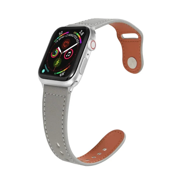 Nail Silver Buckle Leather Watch Band For Apple Watch Series, 7 41mm / 6&SE&5&4 40mm / 3&2&1 38mm, 7 45mm / 6&SE&5&4 44mm / 3&2&1 42mm