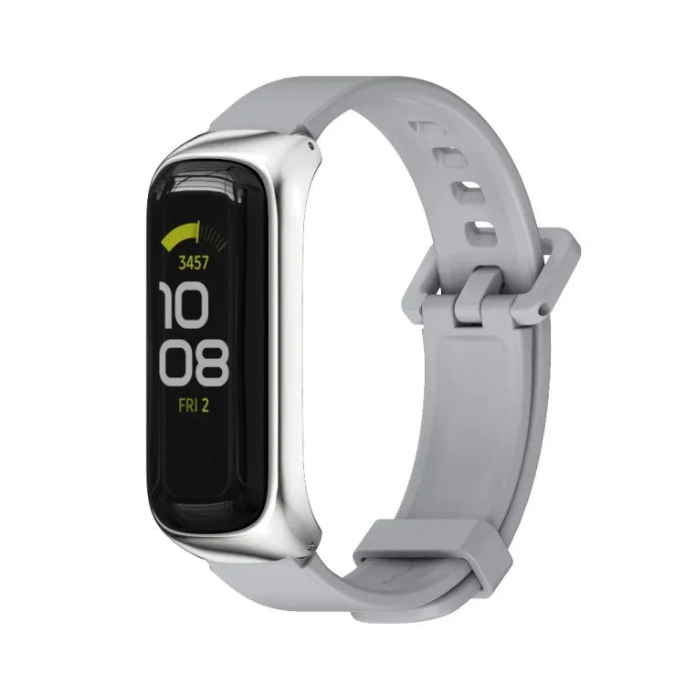 MIJOBS Metal Case Silicone Watch Band, For Samsung Galaxy Fit 2