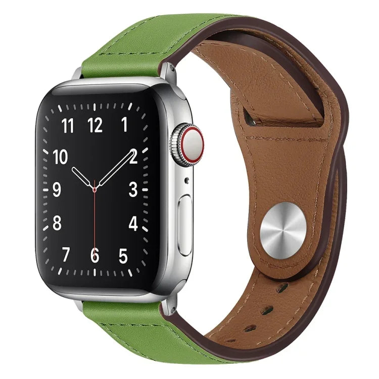 PU Leather Silver Buckle Watch Band For Apple Watch Series, 7 45mm / 6&SE&5&4 44mm / 3&2&1 42mm, 7 41mm / 6&SE&5&4 40mm / 3&2&1 38mm