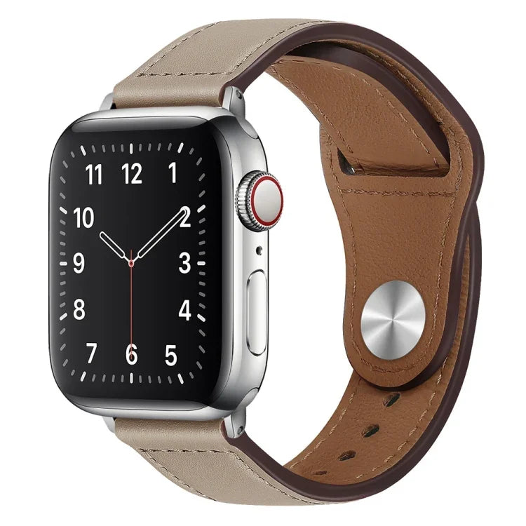 PU Leather Silver Buckle Watch Band For Apple Watch Series, 7 45mm / 6&SE&5&4 44mm / 3&2&1 42mm, 7 41mm / 6&SE&5&4 40mm / 3&2&1 38mm