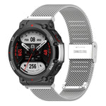 For Huami Amazfit T-Rex 2 Snap-fit Stainless Steel Mesh Watch Band