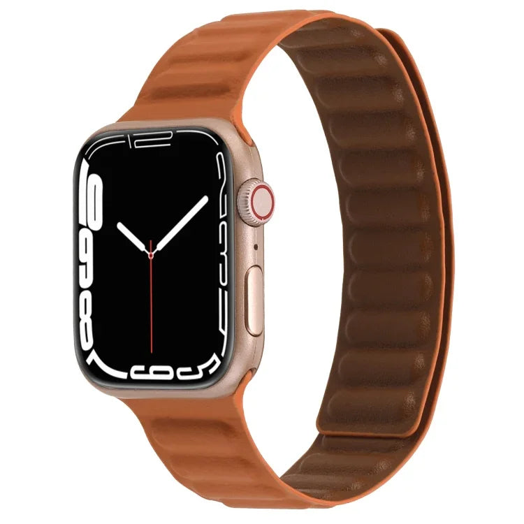 Magnetic Two-color Loop Slim Leather Watch Band For Apple Watch Series, 7 45mm / 6&SE&5&4 44mm / 3&2&1 42mm, 7 41mm / 6&SE&5&4 40mm / 3&2&1 38mm